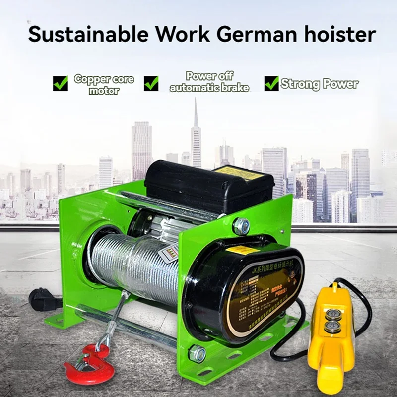 

980W/1400W/1800W Wire Rope Hoist With Wireless Remote Micro Electric Hoist Electric Winch 220V 400kg/600kg/800kg