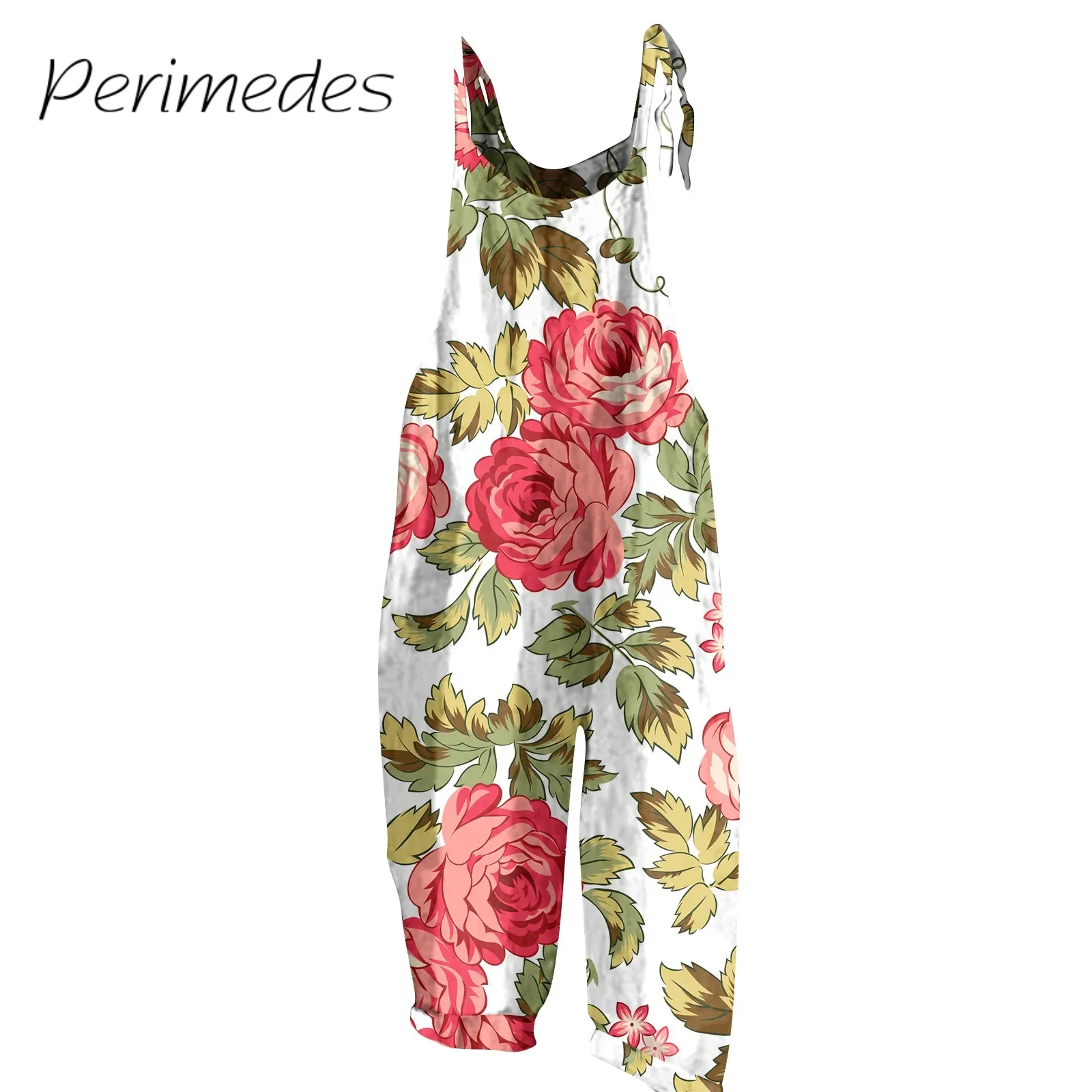 Jumpsuit Voor Dames Zomer Nieuw Met Bloemen Bedrukt Casual Dagelijkse Losse Jumpsuit Wijde Pijpen Schouderband Katoenen Linnen Jumpsuits