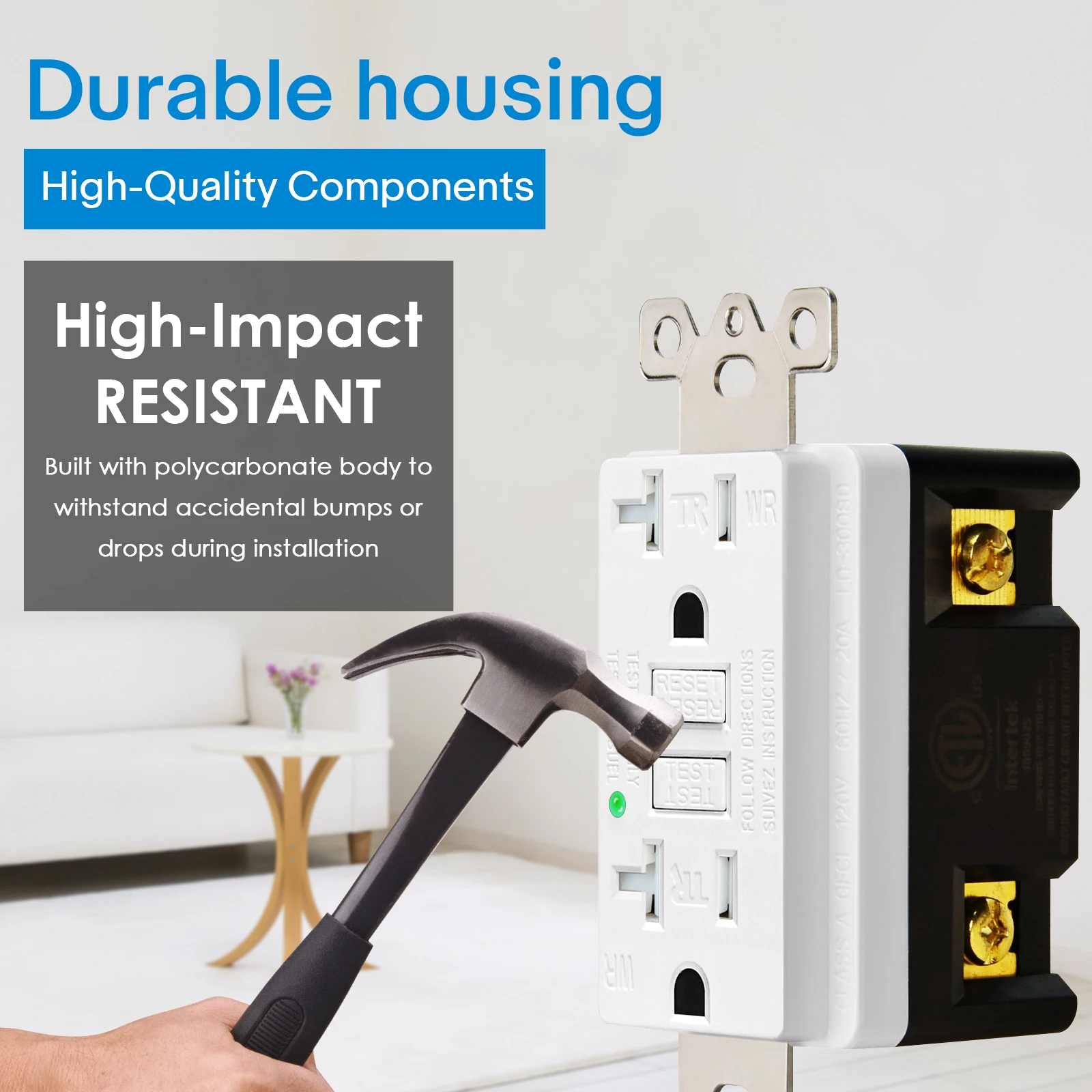 2PK 20Amp GFCI Outlets Weather-Resistant White Standard Size Plug Outdoor GFCI Receptacles with LED Indicator Decor Wall