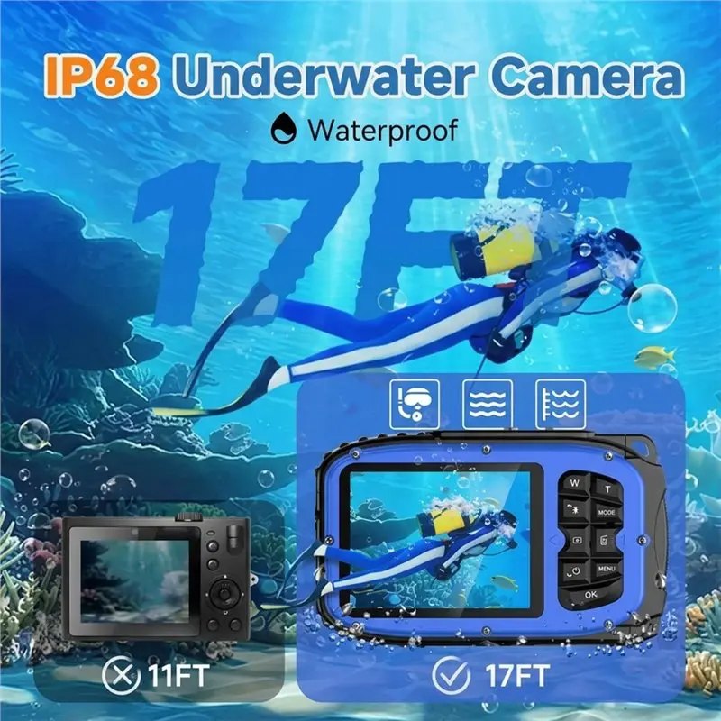 N91R-For Snorkeling Dustproof Floatable 1080P HD Underwater Camera IP68 Waterproof 48MP Digital Camera Autofocus