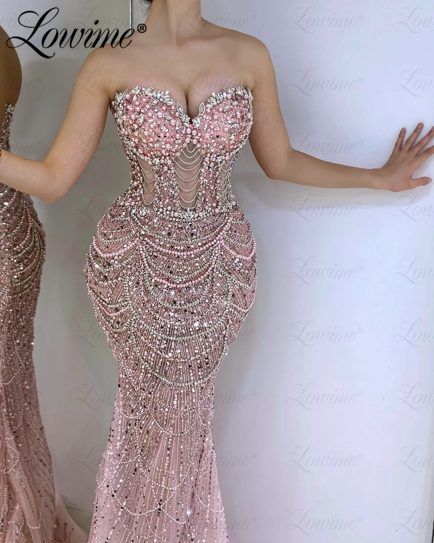 

2024 Luxury Pink Tassel Crystal Mermaid Evening Dresses Celebrity Dress Engagement Gowns Custom Made Woman Prom Party Dress Long