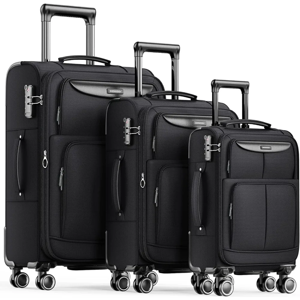 

SHOWKOO Luggage Sets 3 Piece Softside Expandable Lightweight Durable Suitcase Sets Double Spinner Wheels TSA Lock