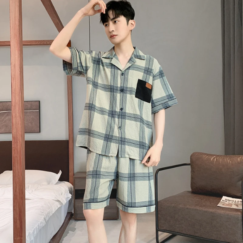 3XL Big Size Male Pajamas for Men Cotton Breathable Men's Pajama Sets Summer Casual Stripe Short Sleeve Pijama Sleepwear Pjs