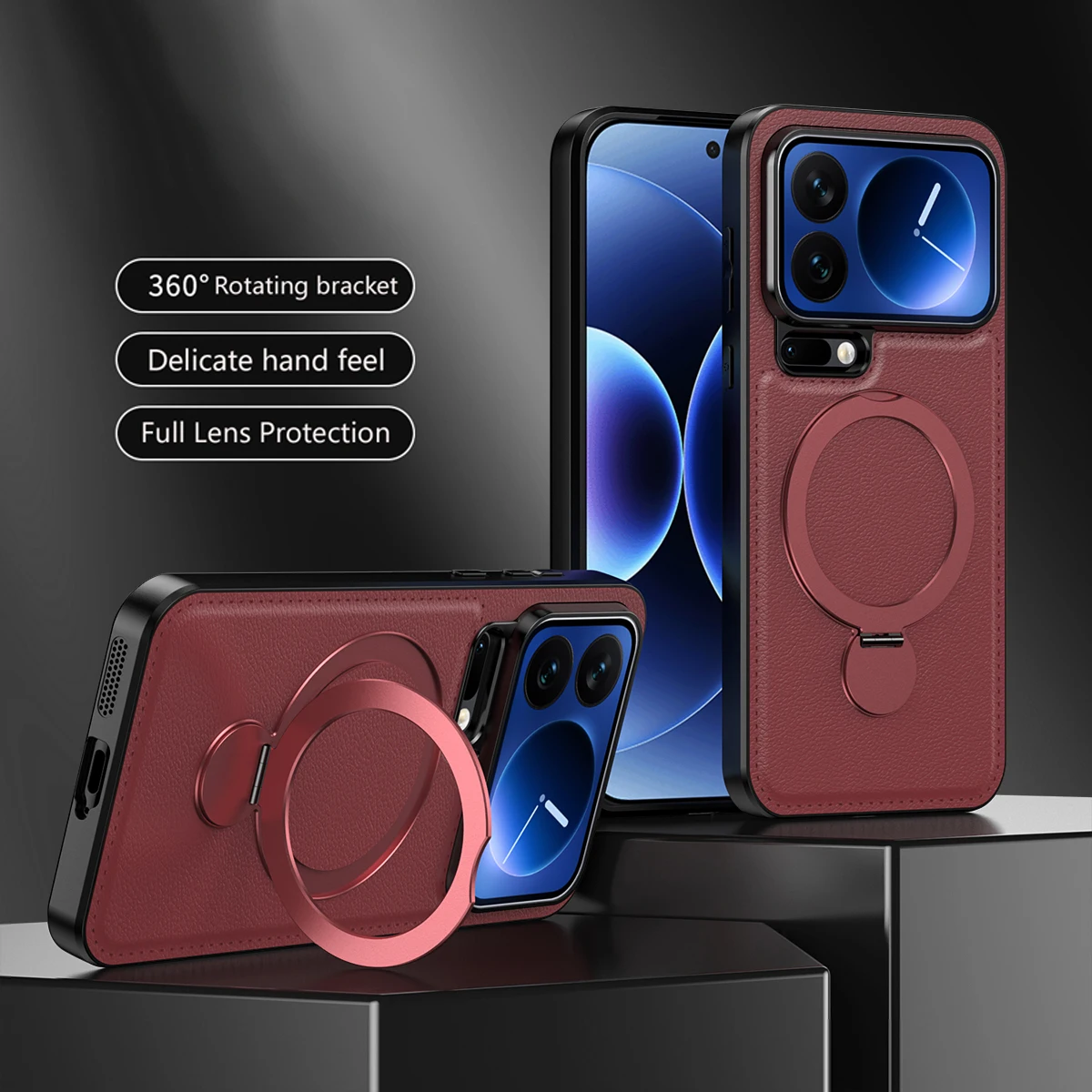 

Leather Back Cover Phone Case Magnetic Wireless Charging For XiaoMi 17 Pro Max Full Lens Protective Metal Holder Silicone Cases