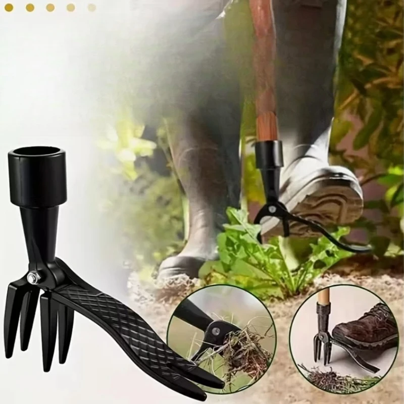 Heavy-Duty 4-Claw Stand up Weed Puller Upright Weeder with Adjustable Height Lightweight Durable Lawn Care Portable Tool