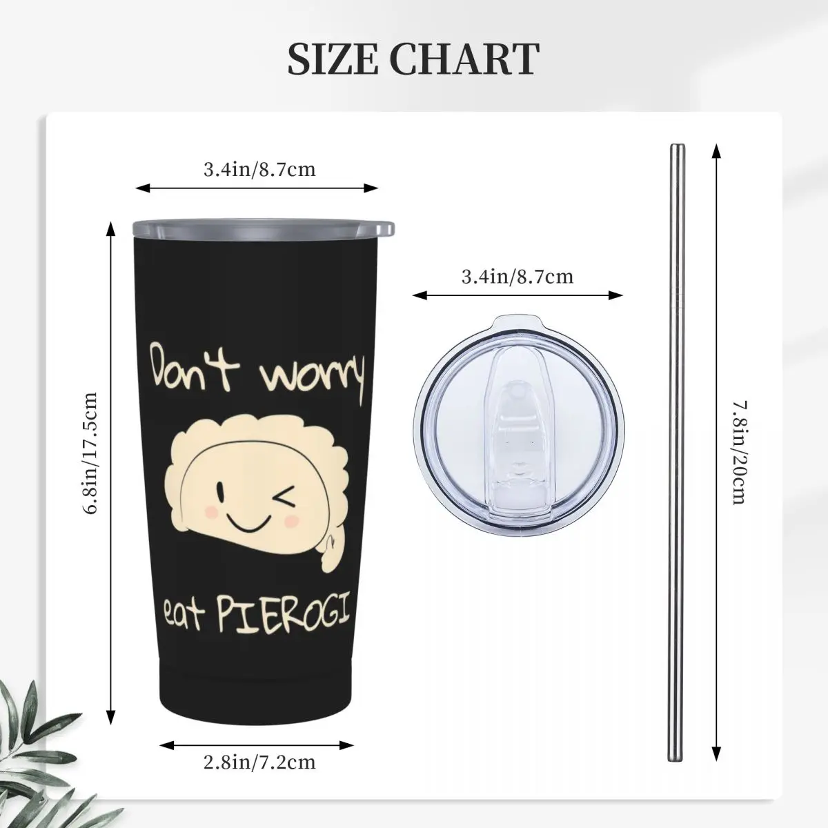 Don't Worry Eat PIEROGI Stainless Steel Tumbler Vacuum Insulated Mug Thermal Cold Cups Straws With Lid 20oz