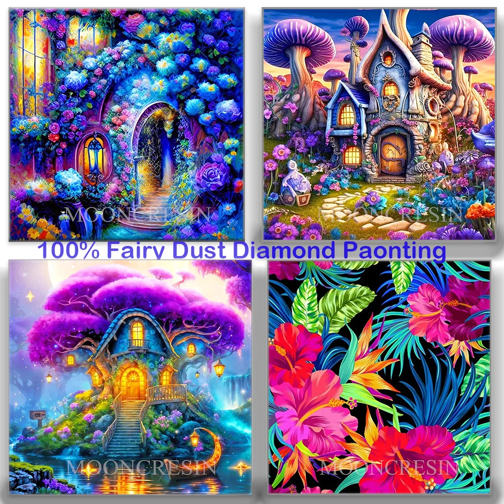 100% Fairy Dust Square Diy Diamond Painting Cross Stitch Garden Flowers Embroidery Mosaic Home Decor Picture Rhinestones Crystal