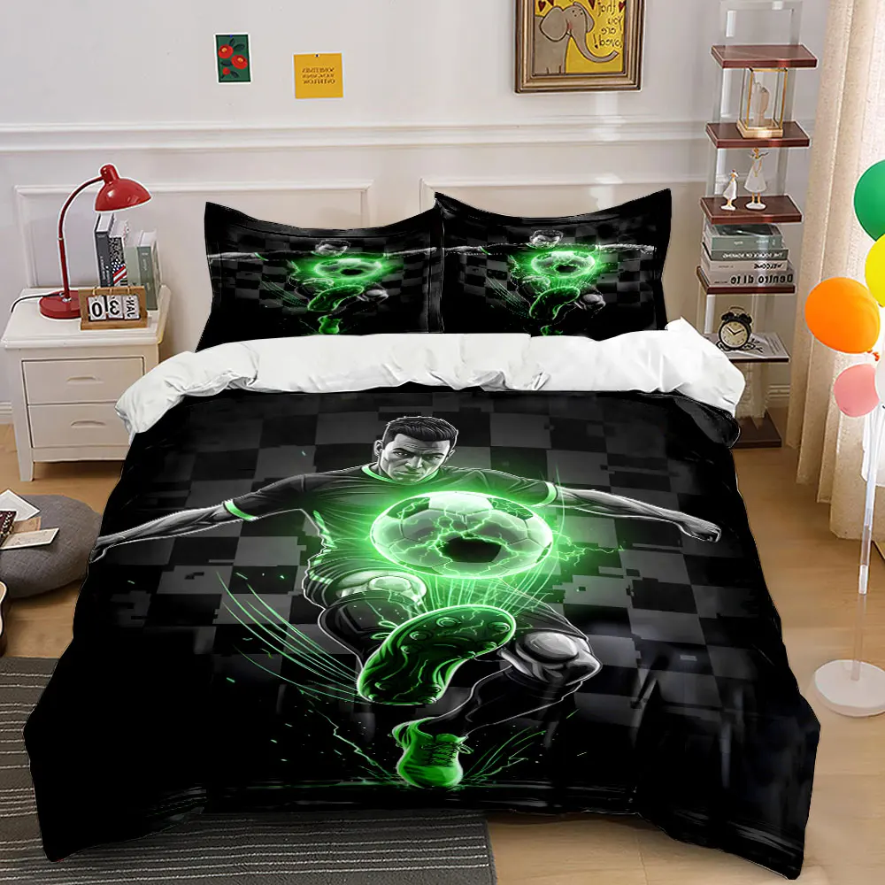 Artistic Soccer Kick on Black Background Bedding Set for Kids Luxury Gift 3pcs Digital Print Comforter Set Soft Comfortable