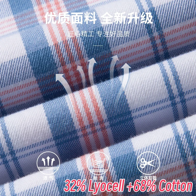 Lyocell 32% Mannen Zakelijke Overhemden 2025 Lente Casual Gestreepte 68% Katoenen Tops Lange Mouw Mannelijke Klassieke Plaid Formele Shirts