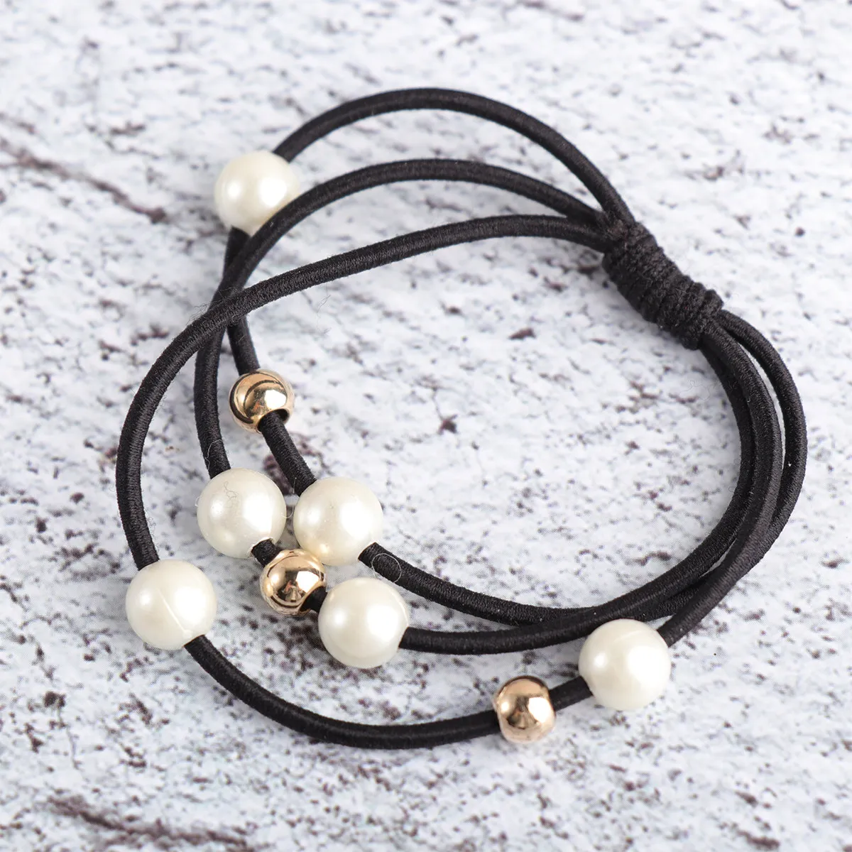 

1Set Hair Rope Set Stretch Black Pearl Beads High Elastic Hair Tie Ponytail Holder Fashion Hairband Daily Outfit