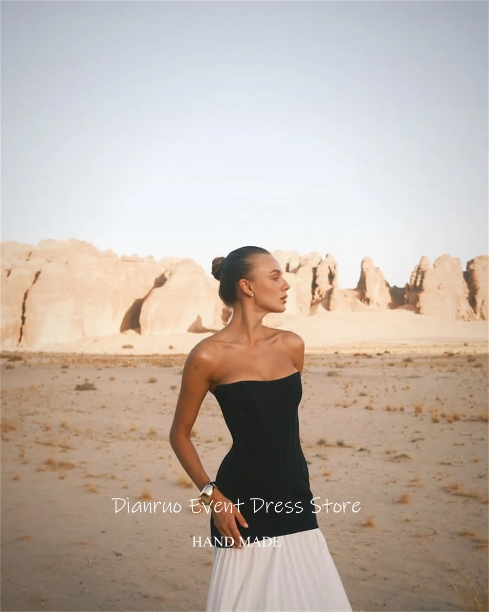 Dianruo двухцветное вечернее платье без бретелек с лентами длиной до пола, вечерние платья трапециевидной формы с рюшами, шифоновые платья для женщин, 2025 по индивидуальному заказу