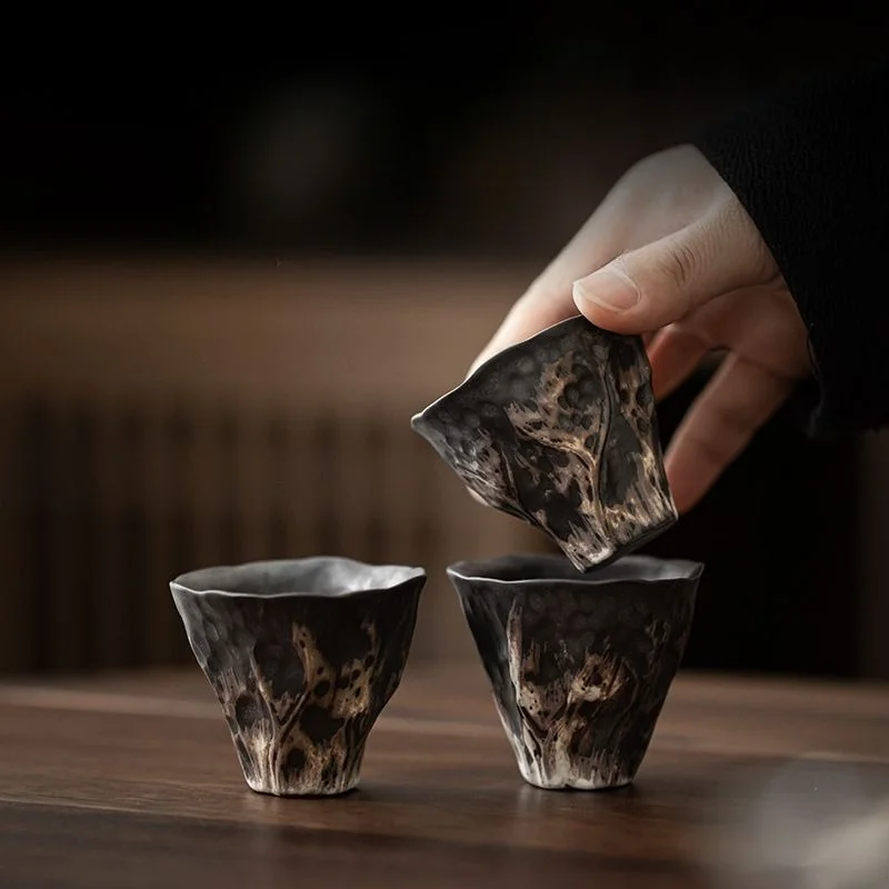Wabi Sabi Style Tea Cup Lotus Charm Teacup Rough Pottery Kung Fu Tea Tasting Cup Small Creative Unique Single Master Cup