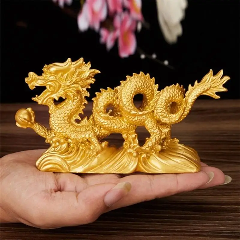 1Pc Chinese Geomancy Gold Dragon Figurine Statue Ornaments for Luck & Success Home Decor