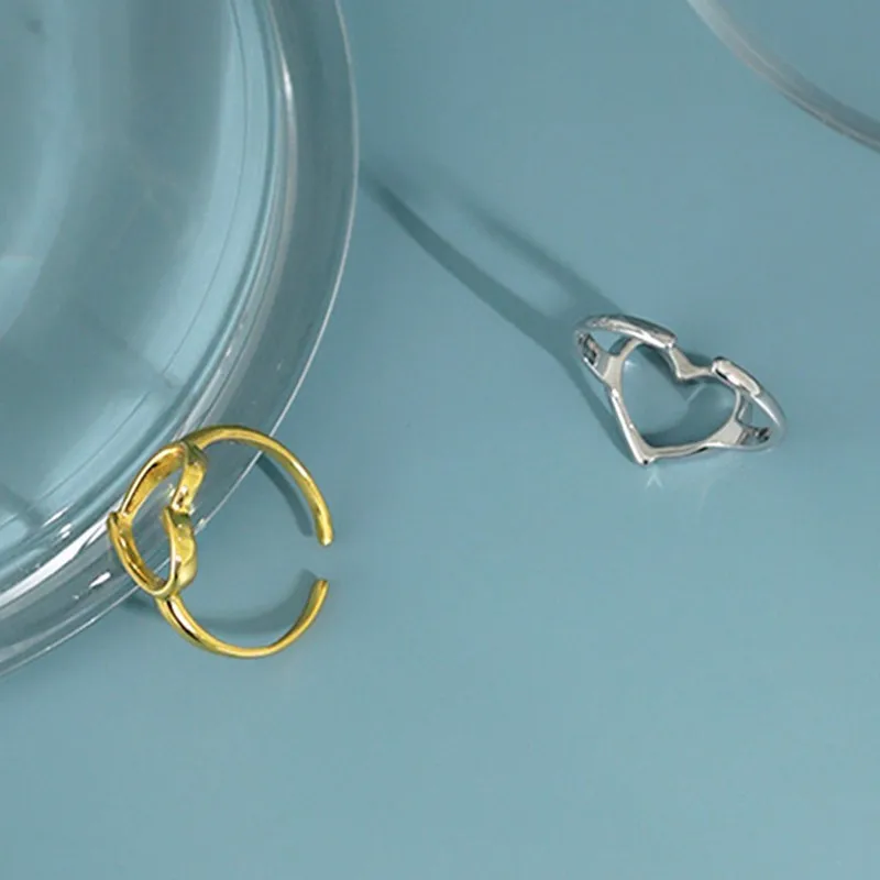 Hollow Heart Love Promise Elegant Finger Silver Color Adjustable Rings For Women Handmade Delicate Jewelry Gift