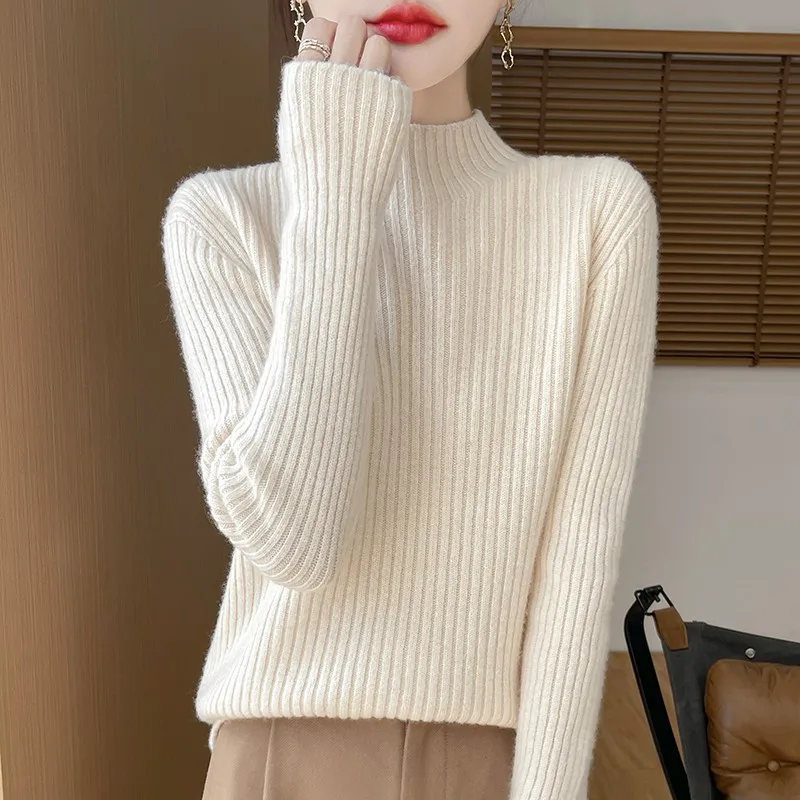 

Autumn and Winter Women Sweater Turtleneck Mock Neck Long Sleeve Knitwear Thick Pullover Half height collar Tops Female clothing