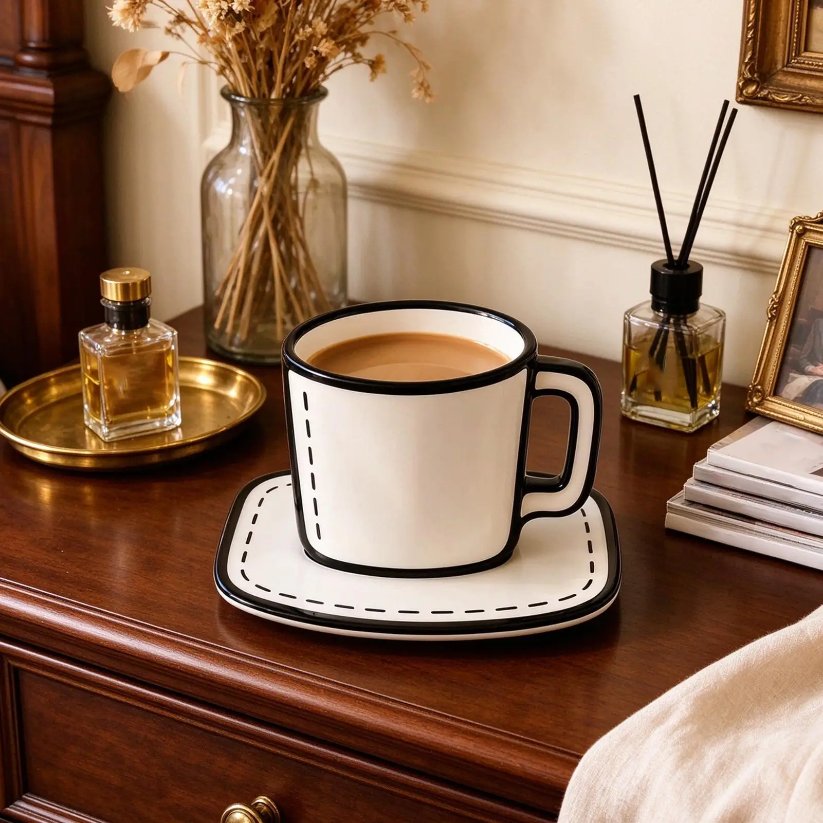 Cute Coffee Mugs Comic Collectible Ceramic Drinkware with Saucer Novelty Tea Cup with Handle for Adults Kids Hot Cocoa Milk Home