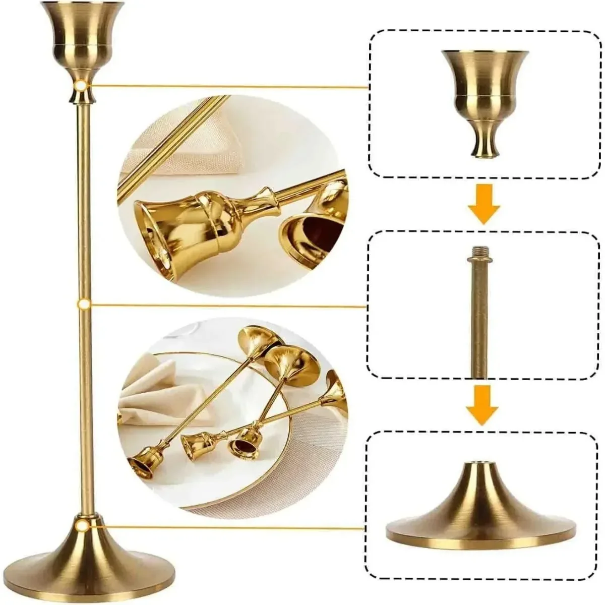 Set of 3 Vintage Metal Aluminum Candle Holders Elegant Tabletop Decor for Wedding Anniversary Home Hotel Party Centerpiece