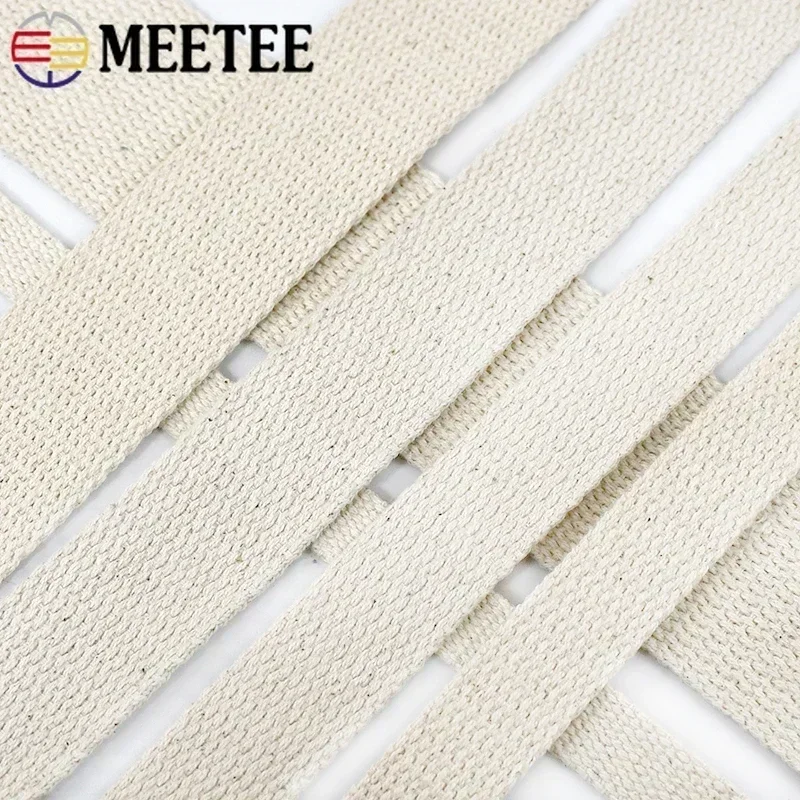 10Meters Meetee 10-50mm Beige Canvas Cotton 1.5mm Thick Webbing Ribbon for Bags Strap Tape Belt Craft Clothing Home Decoration