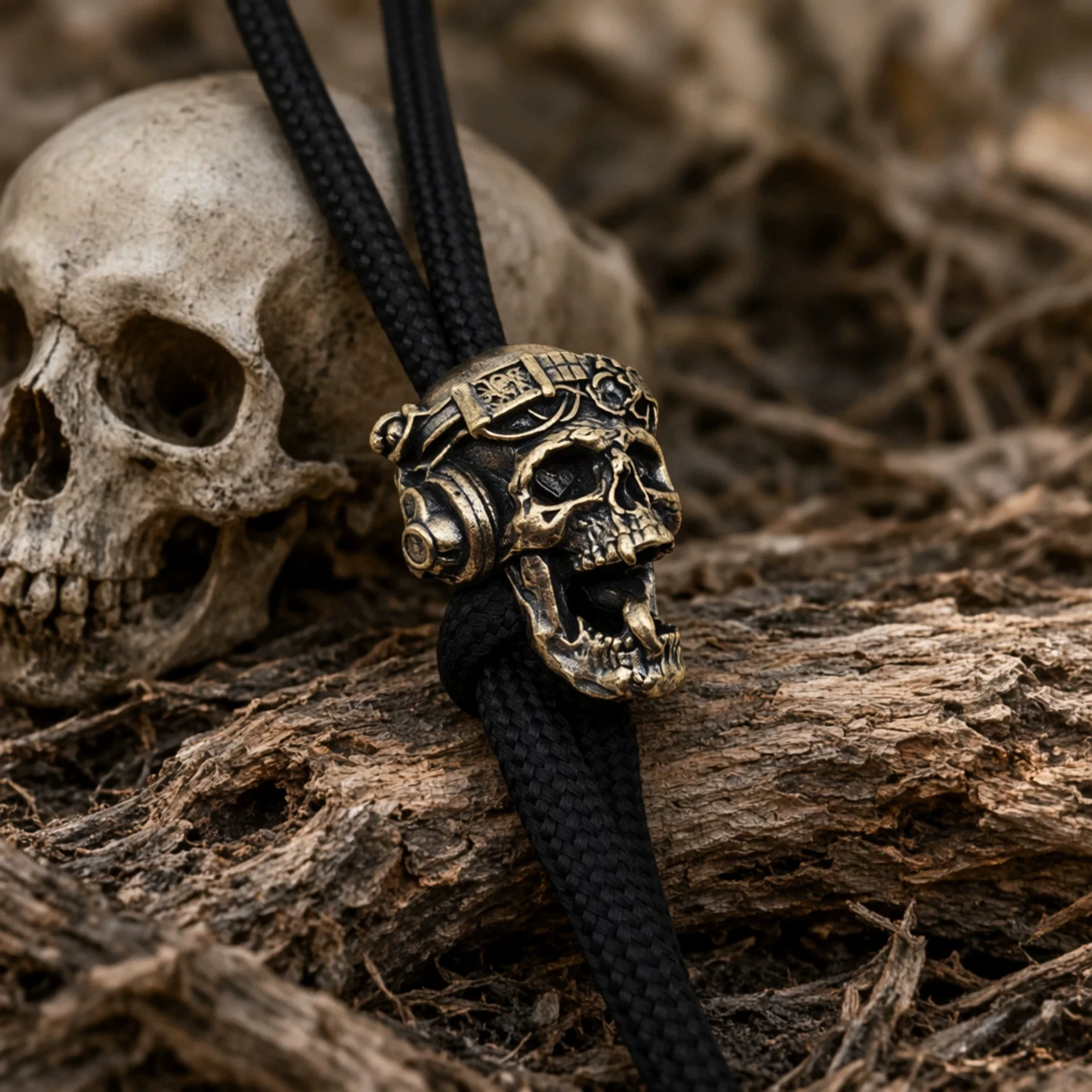 Steampunk Skull Head Brass Knife Beads EDC DIY Paracord Woven Bracelet Lanyard Pendants Accessories Outdoor Tool Hangings Charms