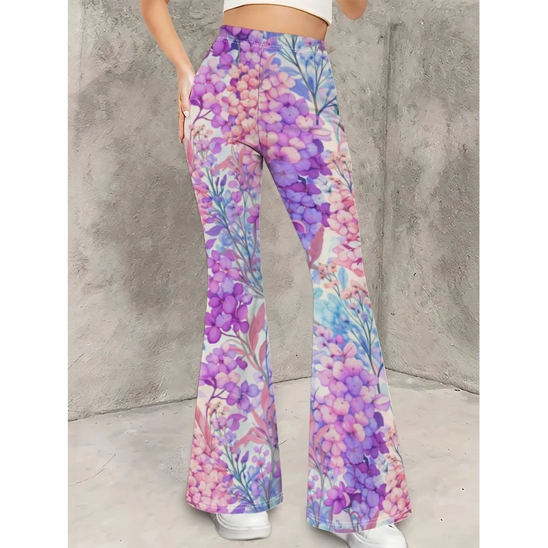 Girls All Over Print Flare Pants Stretchy Bell Bottom Leggings Elastic Waist Pants for Tween Teens Back to School Outfit
