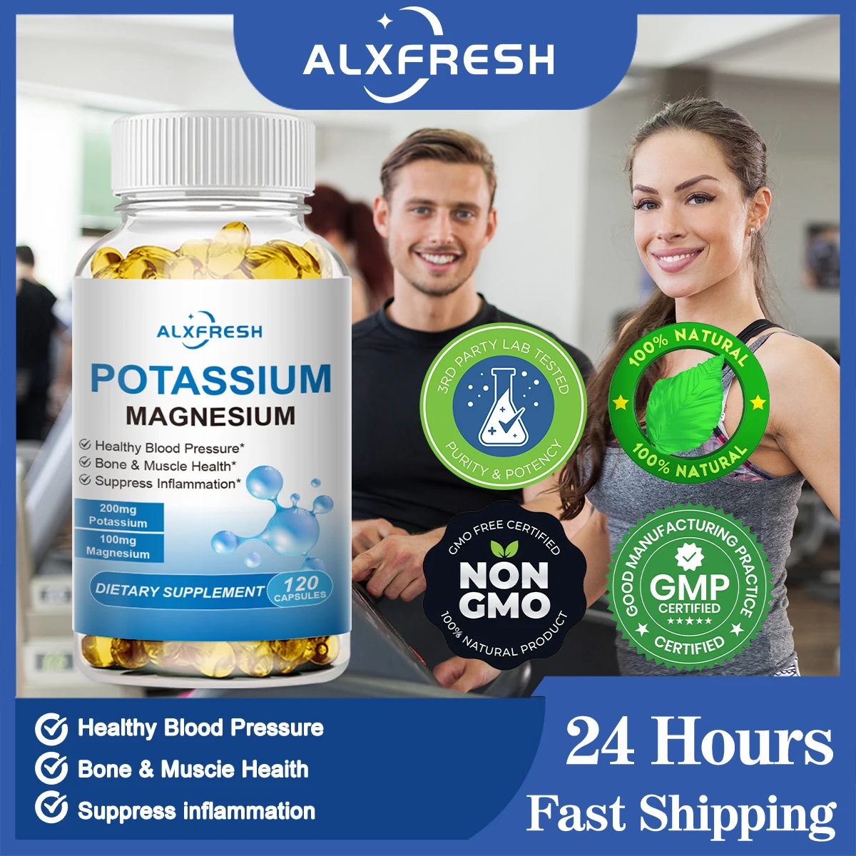 Potassium Magnesium Capsules for Muscle Cramps and Cardiovascular Cellular Immune Beauty Health Sleep Quality Fast Fitness Bone