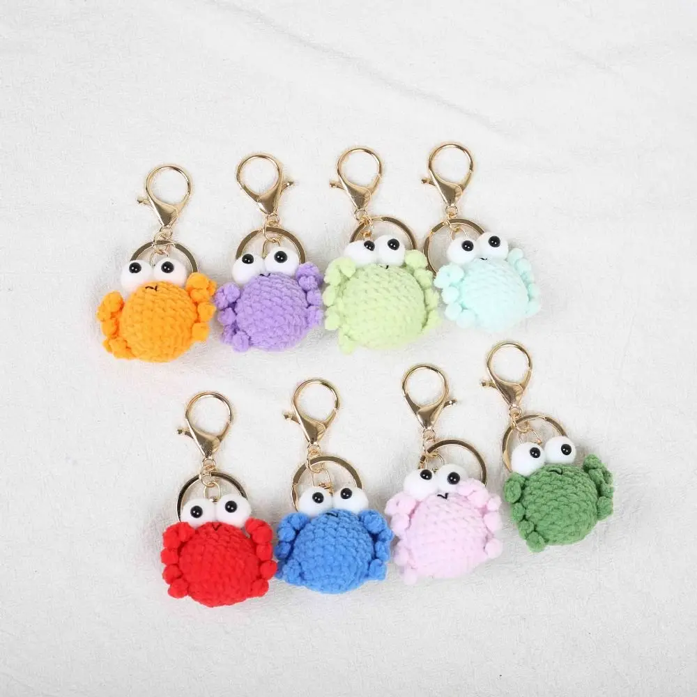 Bag Pendant Crocheted Crab Keychain Cartoon Animal Soft Wool Crochet Keyrings Handmade Cute Knitted Pendant Bag Charm