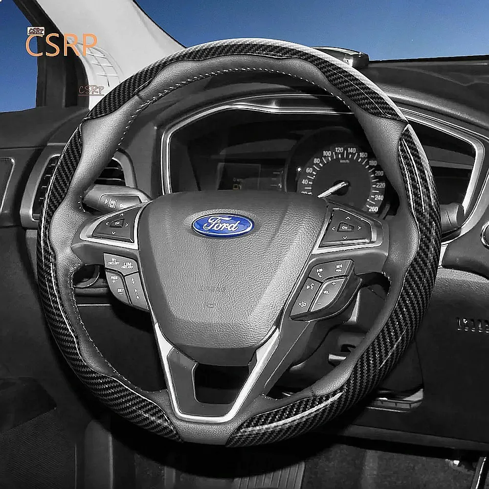 Suitable for Ford Carbon Fiber Texture Steering Wheel Cover Segmented Design Sport Black