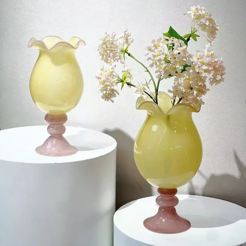 Wabi Sand Chinese antique Fenton glass vase, home glass color matching wind lamp vase flower arrangement decoration