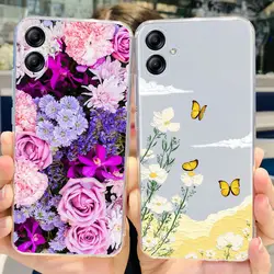 For Phone Case Samsung A04e Cover Colorful Flower Painted Clear TPU Bumper For Samsung Galaxy M04 F04 A04e A042F M045F Soft Capa