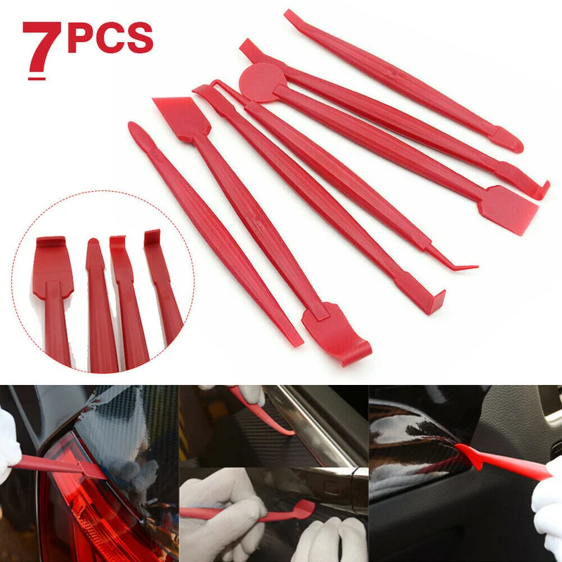 7Pcs Narzędzie do przycinania folii samochodowej Skrobaki winylowe do folii samochodowej 3D Folia z włókna węglowego Micro Squeegee Felt Kit Wrap Vinyl Tools Red