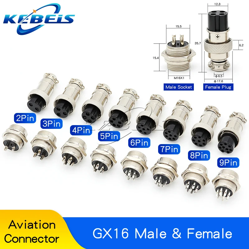 2PCS GX12 GX16 GX20 2/3/4/5/6/7/8/9/10/12/14 Pin Male Female Butting Wire Cable Circular Aviation Socket Plug Panel Connector