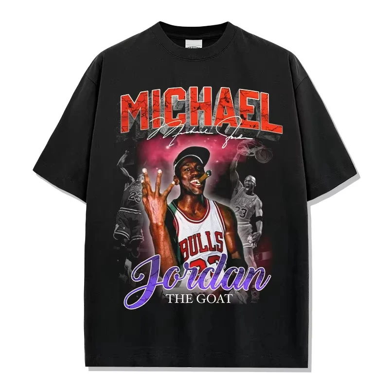 T-shirt graphique rétro Michael Jordan The GOAT, col rond, coton vieilli, style Y2K, pour les fans de basketball, décontracté au quotidien