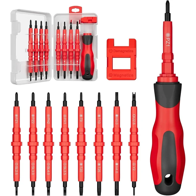 

18 in 1 Insulated Screwdriver Set Steel Bits Magnetizing Non Slip Handle Storage Case for Home Workshop Electrical Repair etc