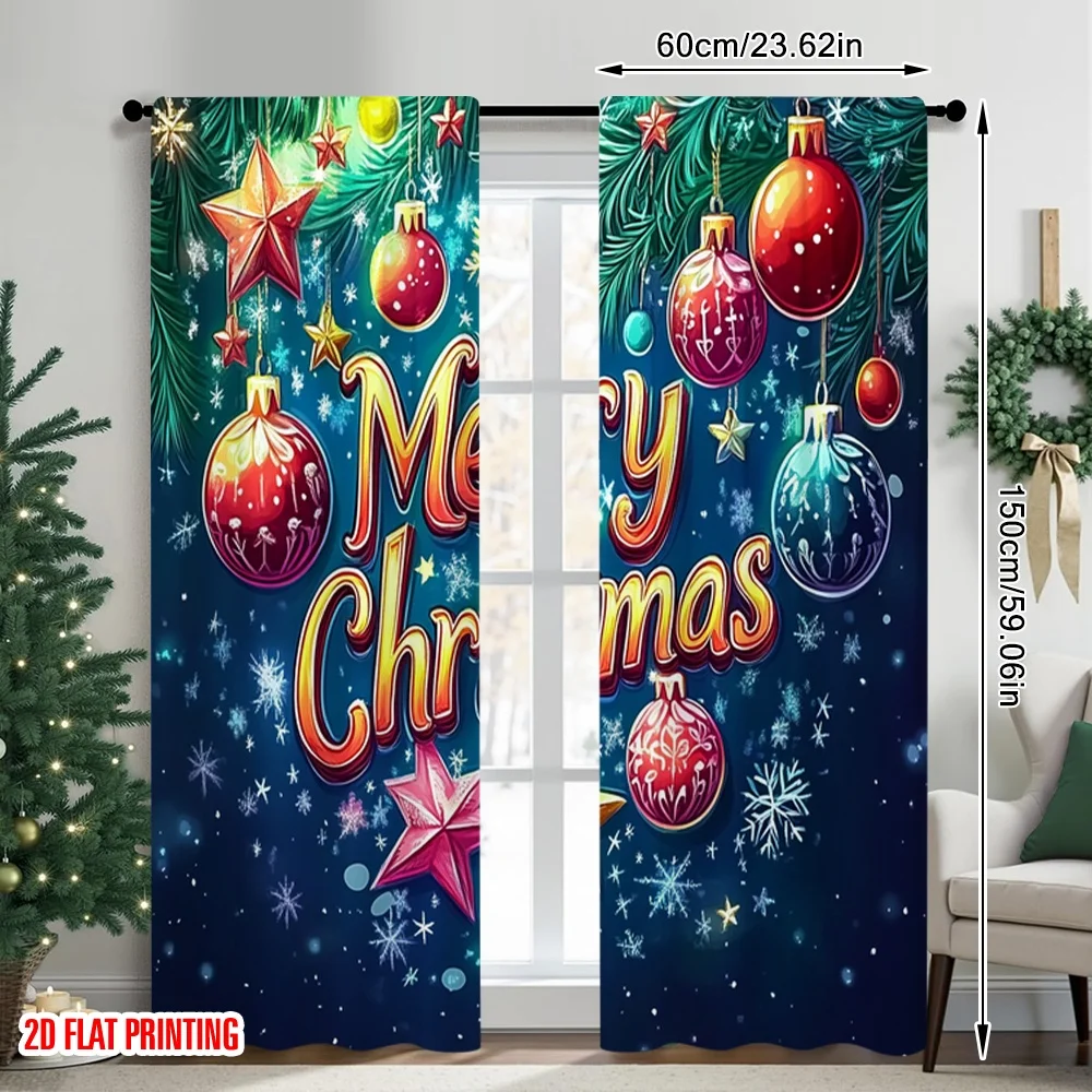 2pcs 2D flat printing Christmas Hot Party Curtains merry christmas12 Durable polyester fiber Birthday Party Use for Holiday