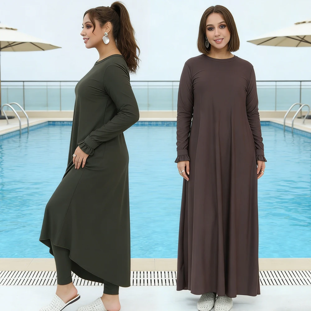 Muslim Women Swim Dress Pants Set Swimwear Maillot De Bain Modest Burkini Swimsuit Bathing Suit Femme Musulmane Beachwear Robe