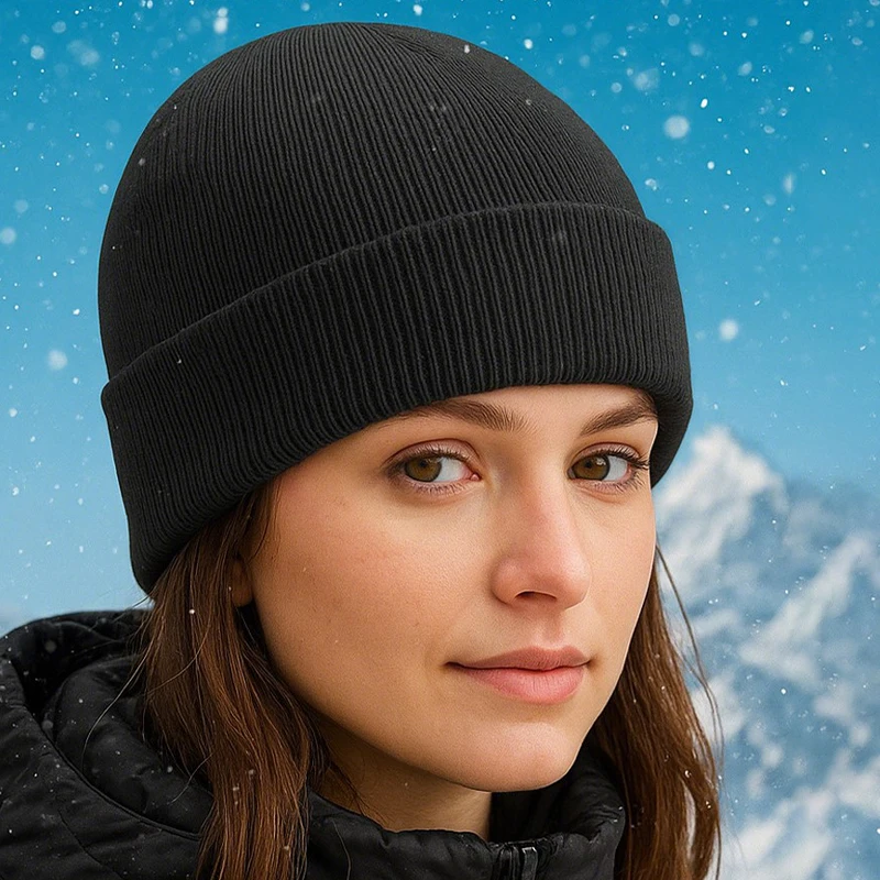 Herbst- und Winter-Wollmütze, einfarbig, kältebeständig, gestrickt, verdickt, mit Ohrenschutz, winddicht, lockere Passform, für Herren. – Detail 3