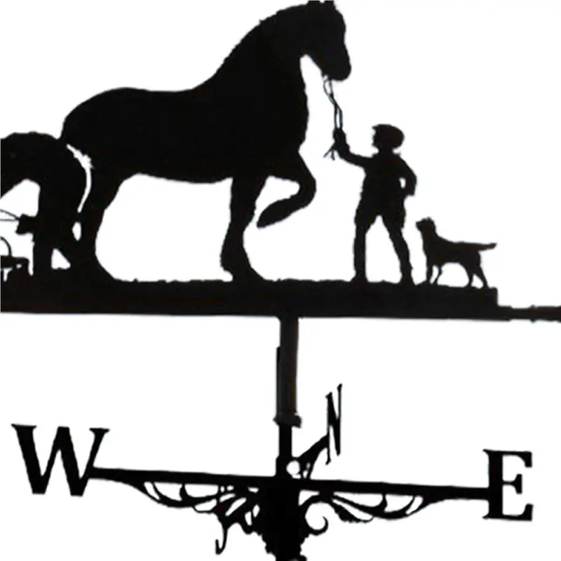 ABYN-2X Metal Weathervane Farmer And Horse Mount Weather Vane Wind Direction Indicator