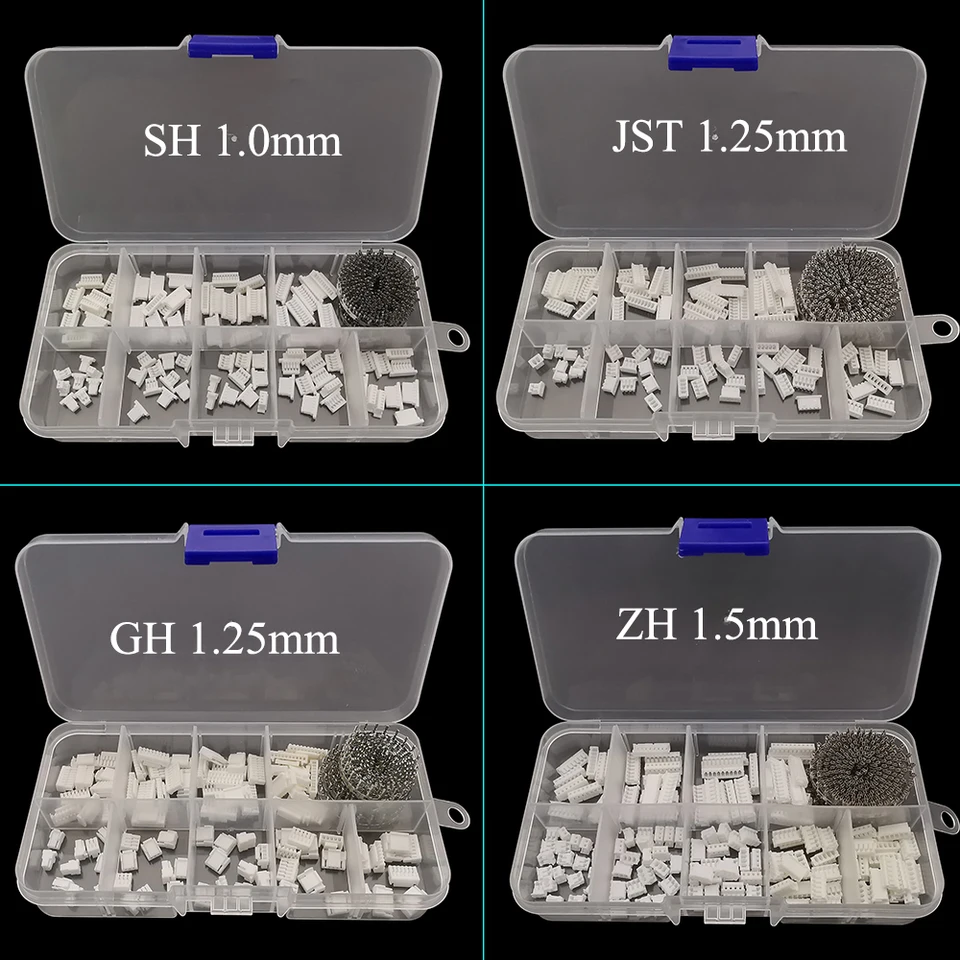 540 piezas/ Caja Kit de conectores SH 1.0mm/JST 1.25mm/GH 1.25mm/ZH 1.25mm, terminales de 2 a 10 pines