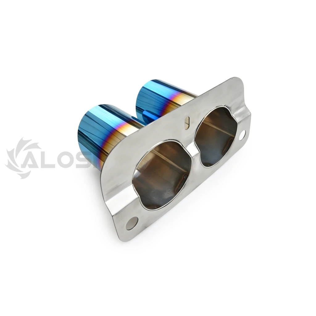 The flame blue exhaust tip for the high-quality mid exhaust tip of the Porsche 992 GT3, with high-performance stainless steel bl
