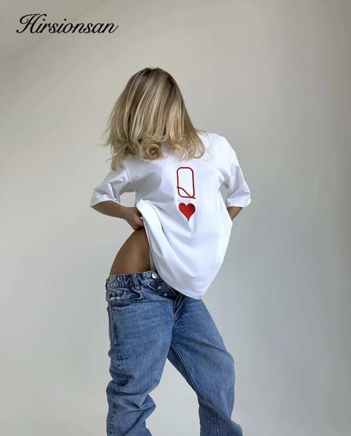 

Hirsionsan 2024 Sweetheart Printed T Shirt Women Summer Loose Casual Soft Vintage L Female Clothing Cotton Lady Tops Y2k O Neck