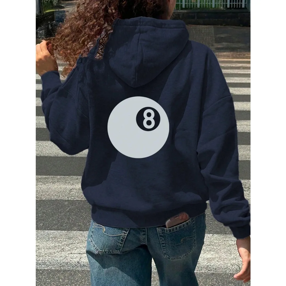 Autumn and Winter Women\'s Hooded Sweatshirt Pure Cotton Luxury Brand Billiards 8 Printed Oversized Street Jumper Blackpink