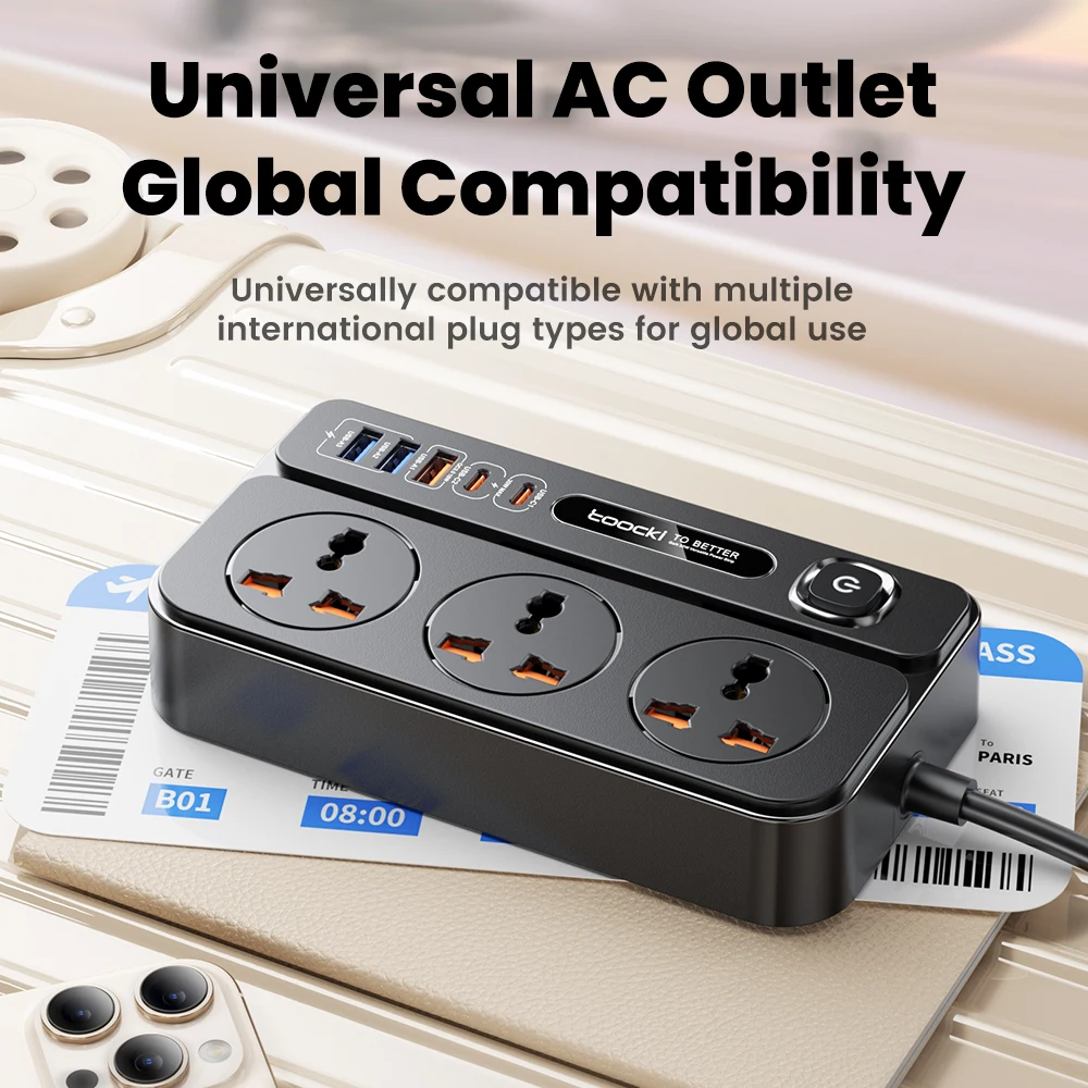 Toocki GaN Power Strip AC Outlets Multitap 2500W AC Power Output Universal  Adapter EU/UK/US Plug USB C Fast Charging for Laptop