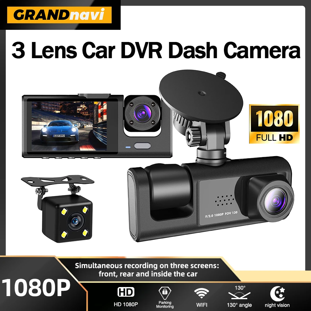 3 Channel Dash Cam Night Vision Loop Recording & 2