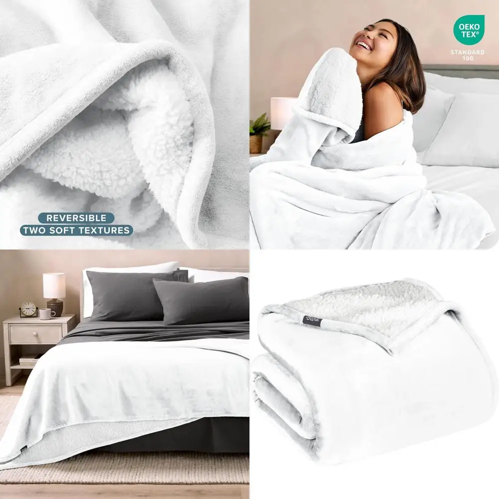 

Плед из шерпа-флиса King Size, двусторонний, теплый, легкий, для кровати, дивана, кушетки (белый)