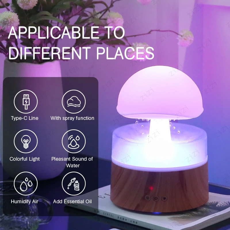 Waterdrop Mushroom Shaped Humidification Aromatherapy Machine USB Colorful Atmosphere Light Aromatherapy Machine