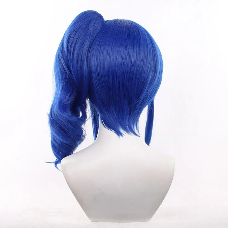 Kiriya Aoi Cosplay Wig Blue Short Ponytail Pigtail Curly Synthetic Hair Heat Resistant Halloween Role Party Carnival + Wig Cap