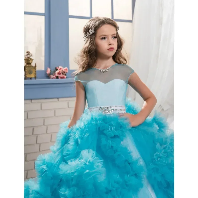 Flower Girl Dress Princess New Long Dress Girls' Puffy Summer Piano Show Performance Wedding Party Events Party Dresses