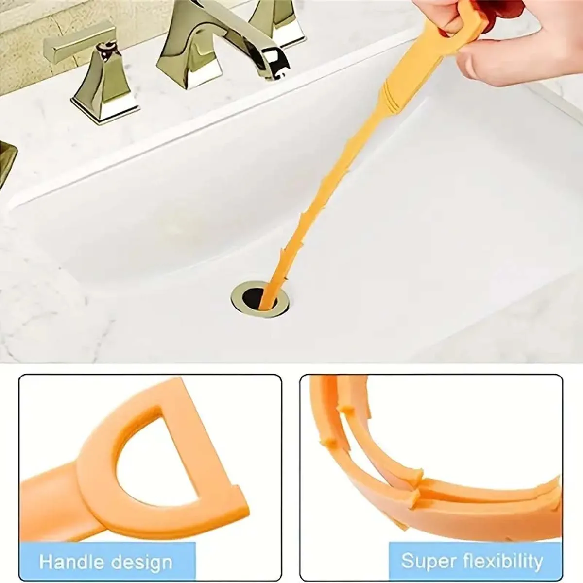 1pc Flexible Drain Hair Clog Remover Tool with Barbed Design – Sink & Shower Drain Snake Cleaner for Kitchen, Bathroom, Tub – Ea