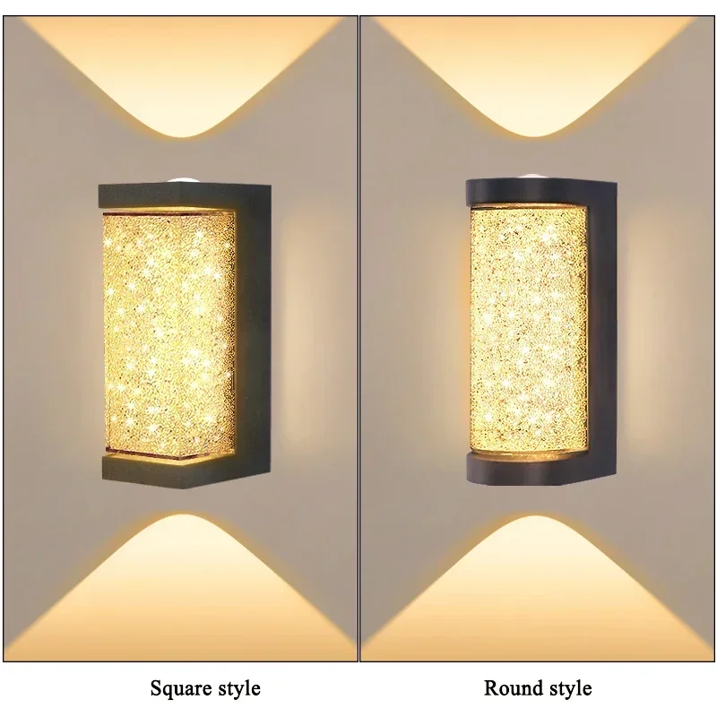 Modern Outdoor Crystal LED Wall Lamp Crystal Bedside Lighting Porch Light Waterproof Wall Sconce Doorway Garden Home Decor