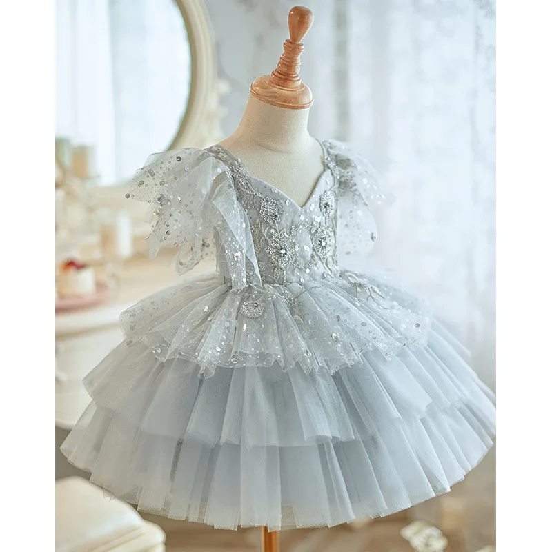 Customized Exquisite Sweet Birthday Party Dresses Spliced Sequin Flower Appliques Mesh Cascading Ball Gown 2024 New Popular A-li